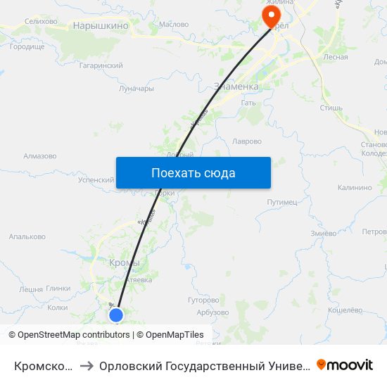 Кромской Посёлок to Орловский Государственный Университет. Медицинский Институт map