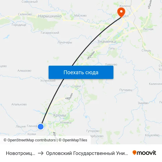 Новотроицкий Поворот to Орловский Государственный Университет. Медицинский Институт map