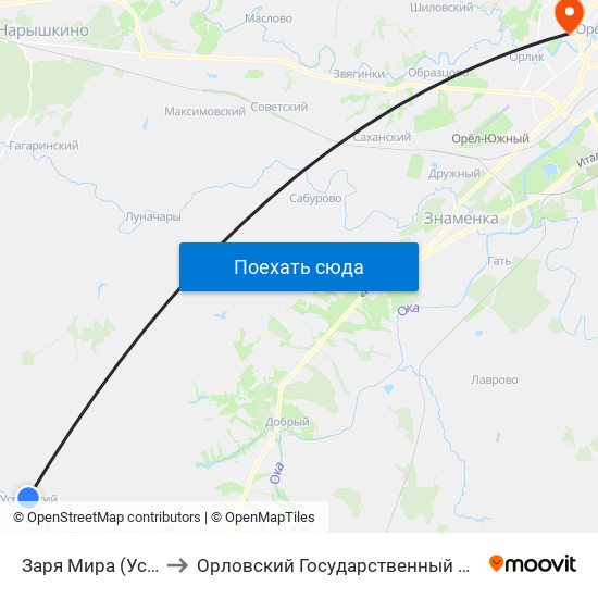 Заря Мира (Успенский Посёлок) to Орловский Государственный Университет. Медицинский Институт map