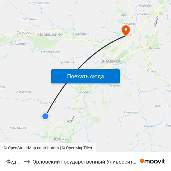 Федотово to Орловский Государственный Университет. Медицинский Институт map