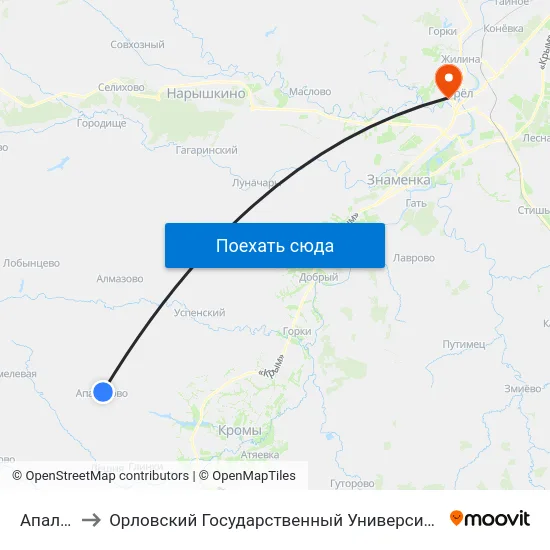 Апальково to Орловский Государственный Университет. Медицинский Институт map