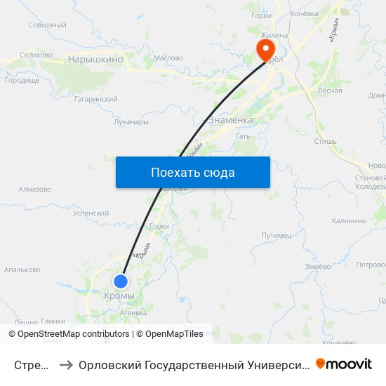 Стрелецкая to Орловский Государственный Университет. Медицинский Институт map