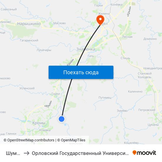 Шумаково to Орловский Государственный Университет. Медицинский Институт map