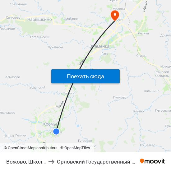 Вожово, Школа Имени Пузырёва to Орловский Государственный Университет. Медицинский Институт map