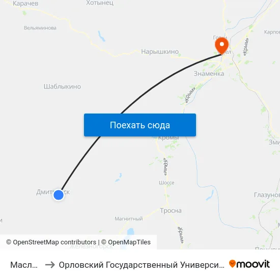 Маслозавод to Орловский Государственный Университет. Медицинский Институт map