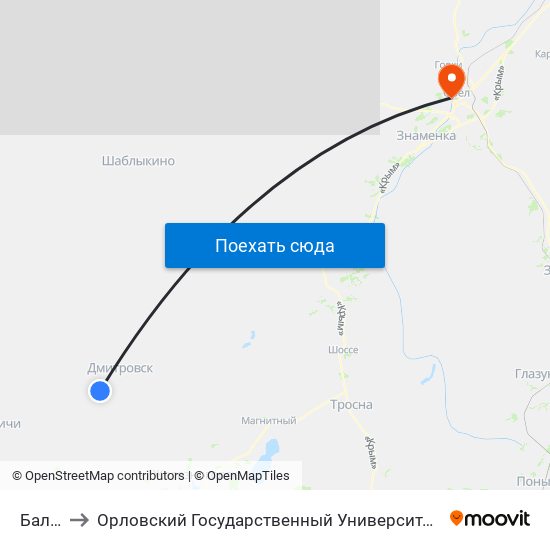 Балдыж to Орловский Государственный Университет. Медицинский Институт map