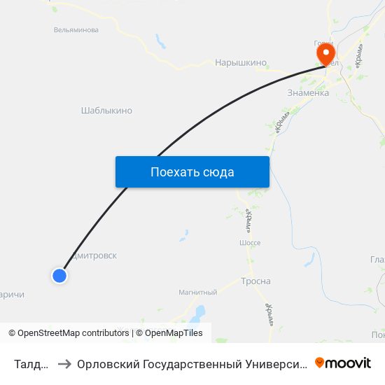 Талдыкино to Орловский Государственный Университет. Медицинский Институт map