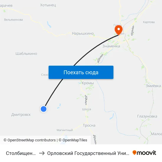 Столбищенский Поворот to Орловский Государственный Университет. Медицинский Институт map