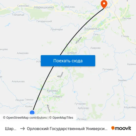 Шарыкино to Орловский Государственный Университет. Медицинский Институт map