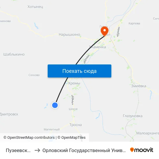 Пузеевский Поворот to Орловский Государственный Университет. Медицинский Институт map