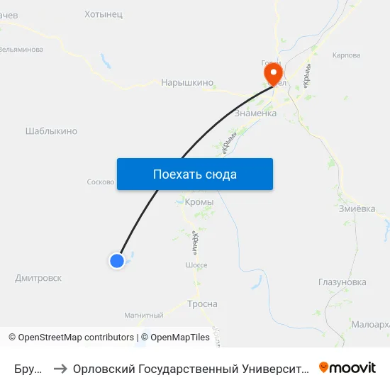 Брусовец to Орловский Государственный Университет. Медицинский Институт map