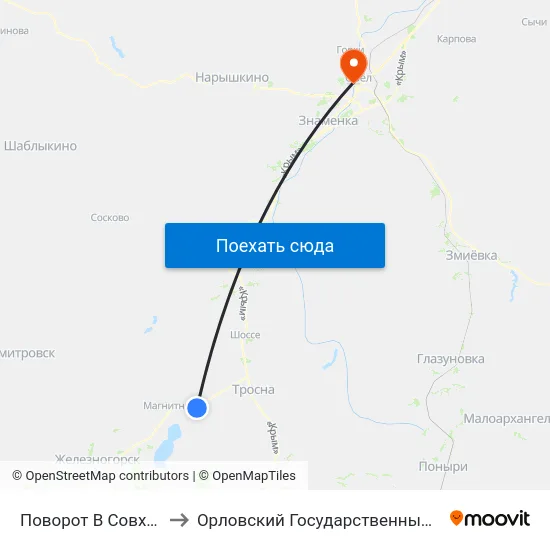 Поворот В Совхоз «Красноармейский» to Орловский Государственный Университет. Медицинский Институт map