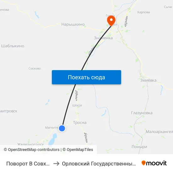Поворот В Совхоз «Красноармейский» to Орловский Государственный Университет. Медицинский Институт map
