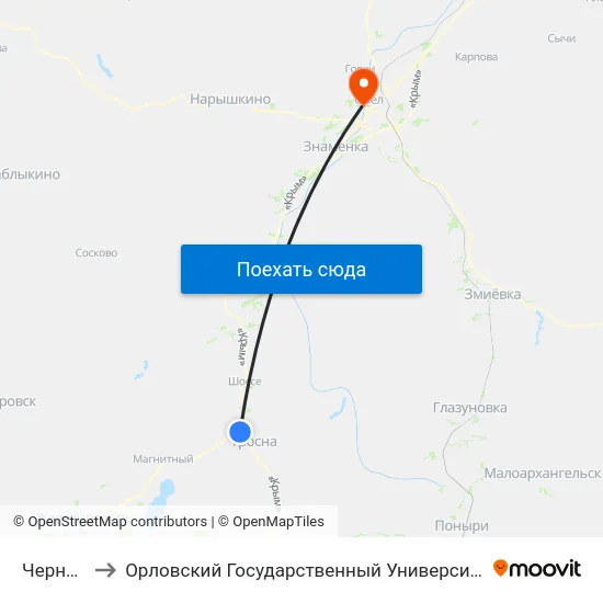 Чернородье to Орловский Государственный Университет. Медицинский Институт map