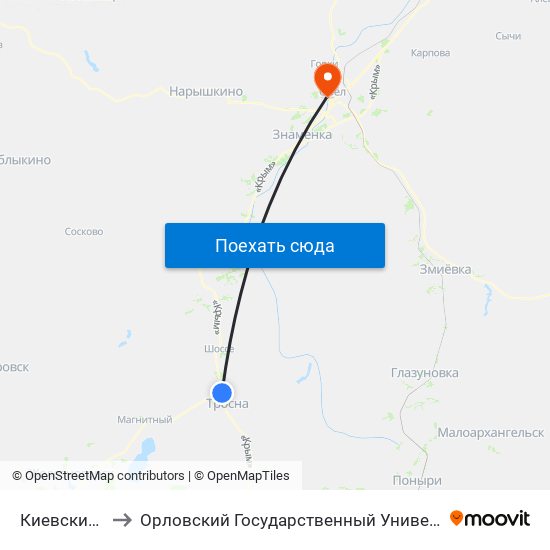 Киевский Поворот to Орловский Государственный Университет. Медицинский Институт map