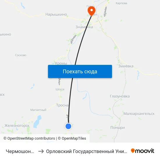 Чермошонский Поворот to Орловский Государственный Университет. Медицинский Институт map