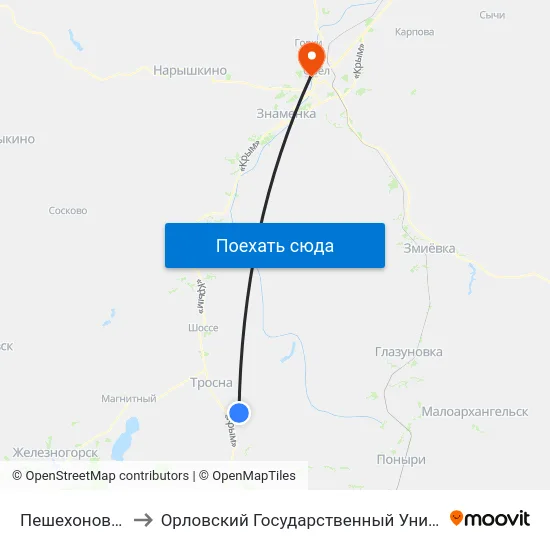 Пешехоновский Поворот to Орловский Государственный Университет. Медицинский Институт map