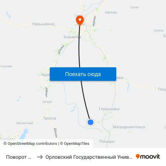 Поворот На Сеньково to Орловский Государственный Университет. Медицинский Институт map