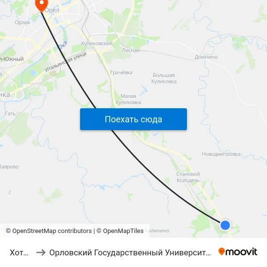 Хотетово to Орловский Государственный Университет. Медицинский Институт map