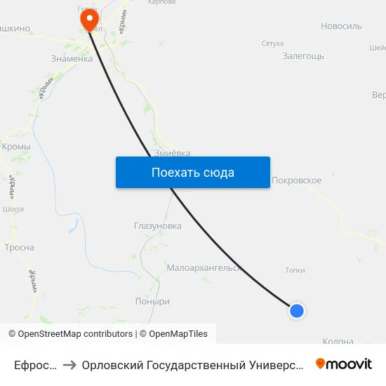 Ефросимово to Орловский Государственный Университет. Медицинский Институт map