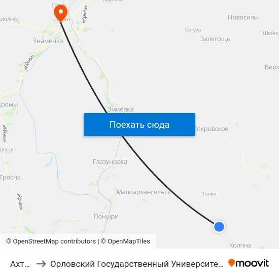 Ахтырка to Орловский Государственный Университет. Медицинский Институт map