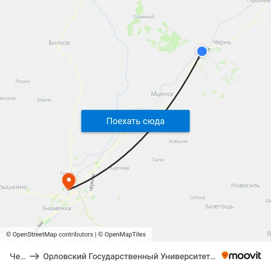 Чернь to Орловский Государственный Университет. Медицинский Институт map