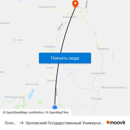 Головинка to Орловский Государственный Университет. Медицинский Институт map