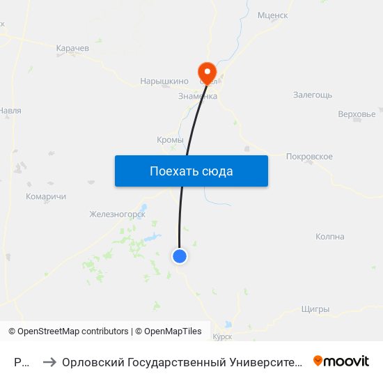 Ржава to Орловский Государственный Университет. Медицинский Институт map