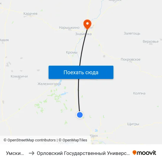 Умские Дворы to Орловский Государственный Университет. Медицинский Институт map
