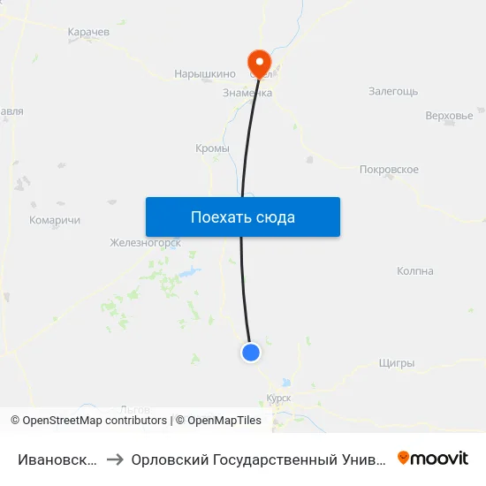 Ивановский Поворот to Орловский Государственный Университет. Медицинский Институт map