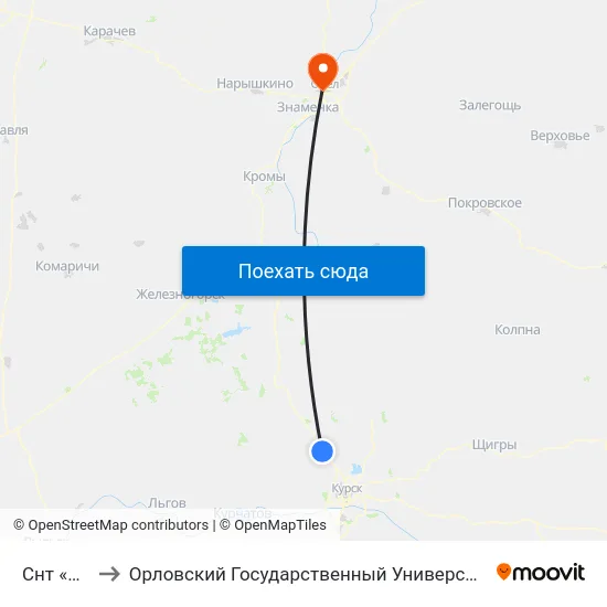 Снт «Пруды» to Орловский Государственный Университет. Медицинский Институт map