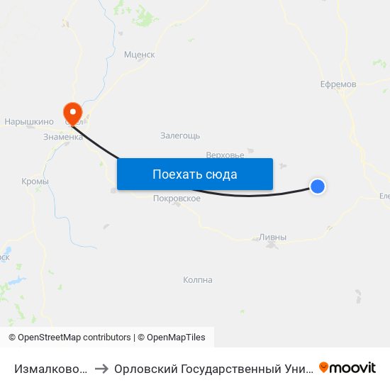 Измалково, Автостанция to Орловский Государственный Университет. Медицинский Институт map