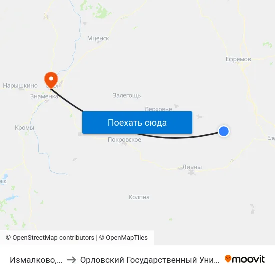 Измалково, Автостанция to Орловский Государственный Университет. Медицинский Институт map
