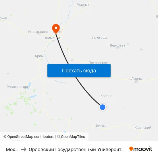 Моховое to Орловский Государственный Университет. Медицинский Институт map