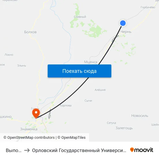 Выползово to Орловский Государственный Университет. Медицинский Институт map