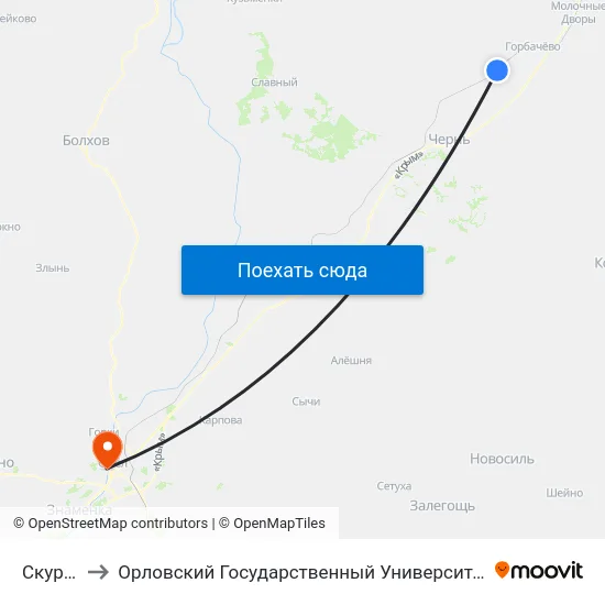 Скуратово to Орловский Государственный Университет. Медицинский Институт map