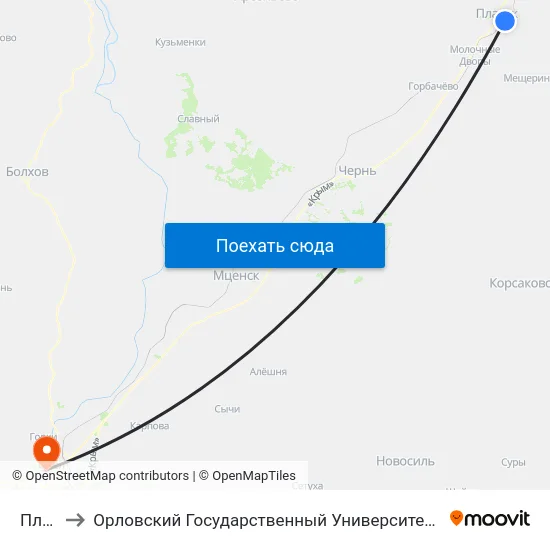 Плавск to Орловский Государственный Университет. Медицинский Институт map