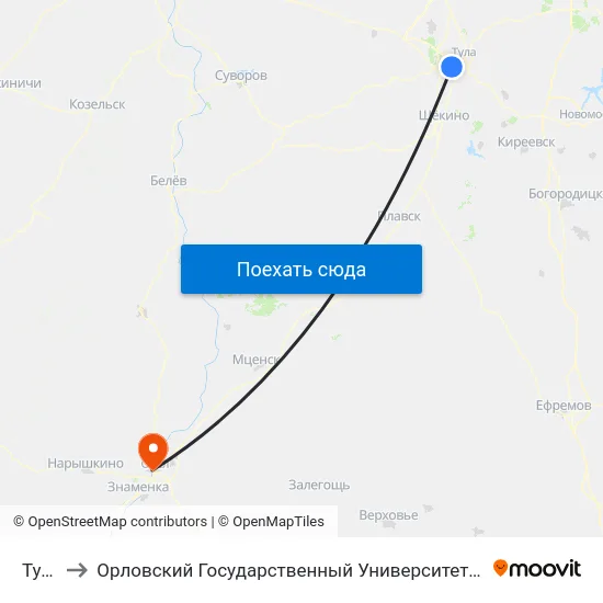 Тула-2 to Орловский Государственный Университет. Медицинский Институт map