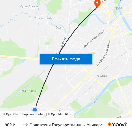 909-Й Квартал to Орловский Государственный Университет. Медицинский Институт map