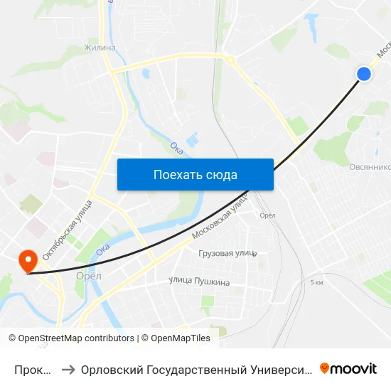 Прокуровка to Орловский Государственный Университет. Медицинский Институт map