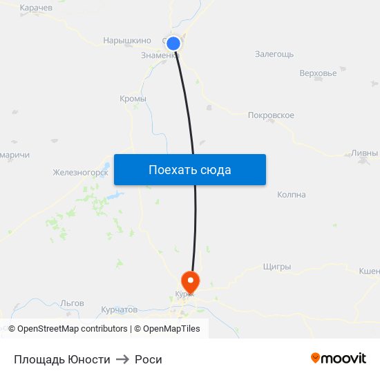 Площадь Юности to Роси map