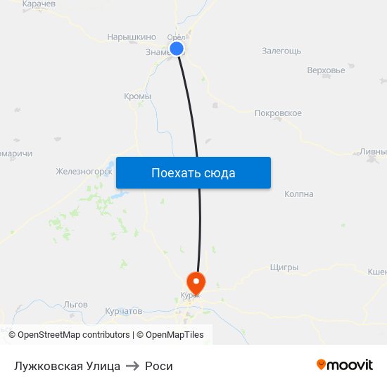 Лужковская Улица to Роси map