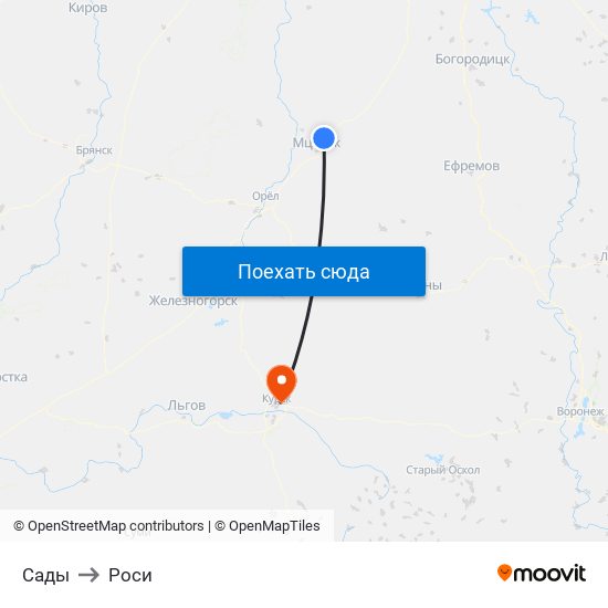 Сады to Роси map