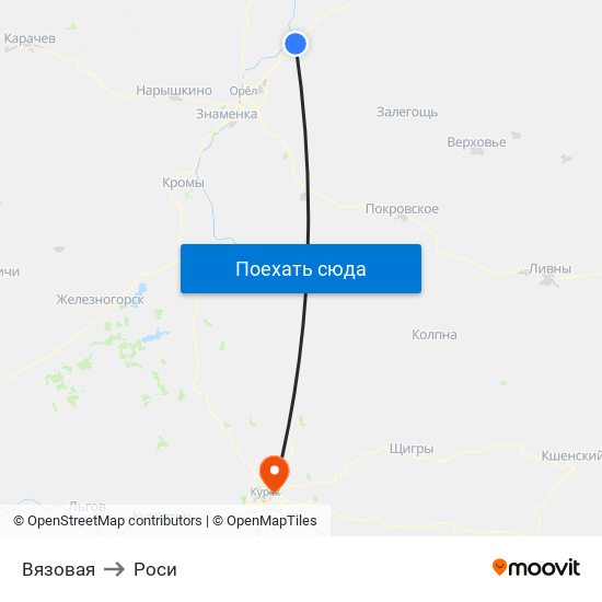 Вязовая to Роси map