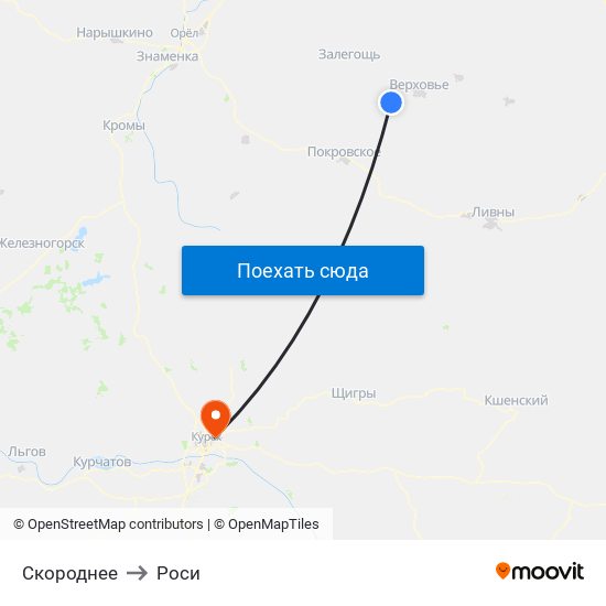 Скороднее to Роси map