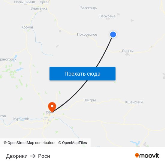 Дворики to Роси map