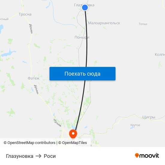 Глазуновка to Роси map