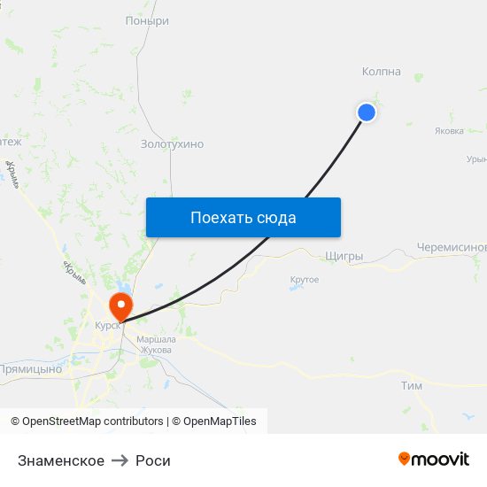 Знаменское to Роси map