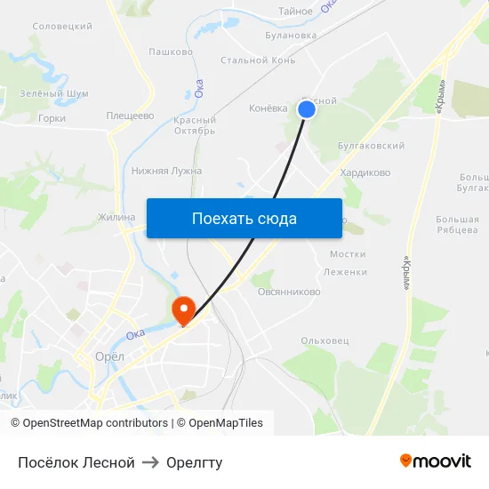 Посёлок Лесной to Орелгту map