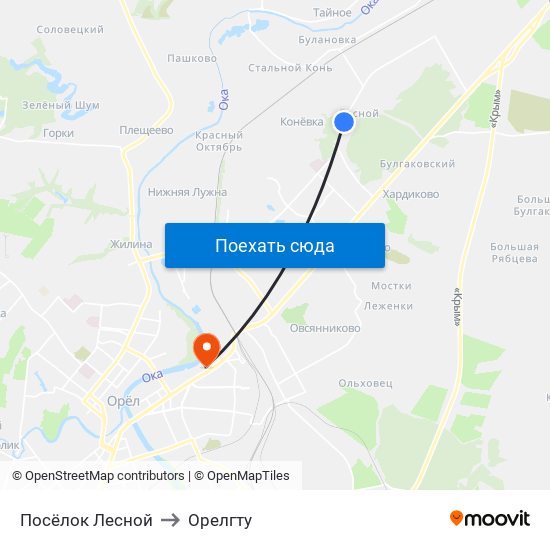 Посёлок Лесной to Орелгту map